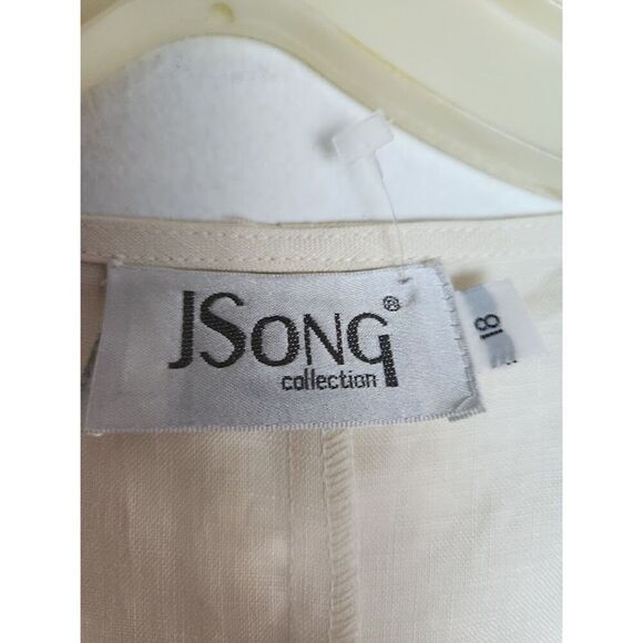 J.Song Collection Women Ivory/Cream 100% Linen Floral Embroidery Blouse size 18 - Picture 4 of 7